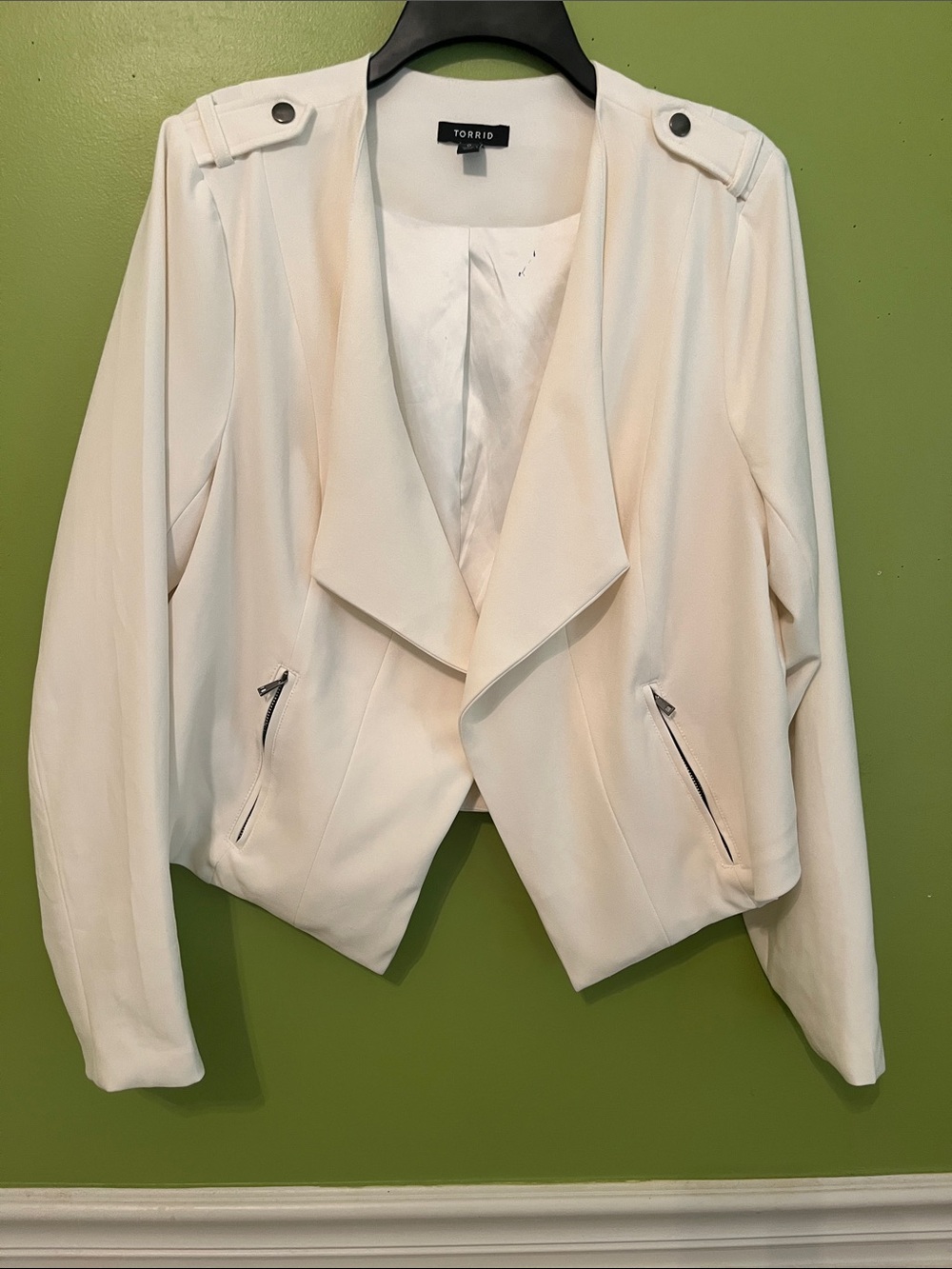 Torrid Ivory Drape Blazer Jacket with Zipper Pockets